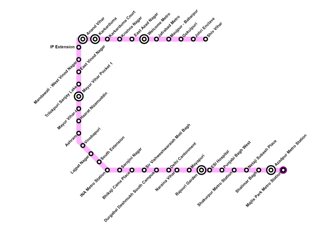 Delhi Metro Pink Line Metro Route Map