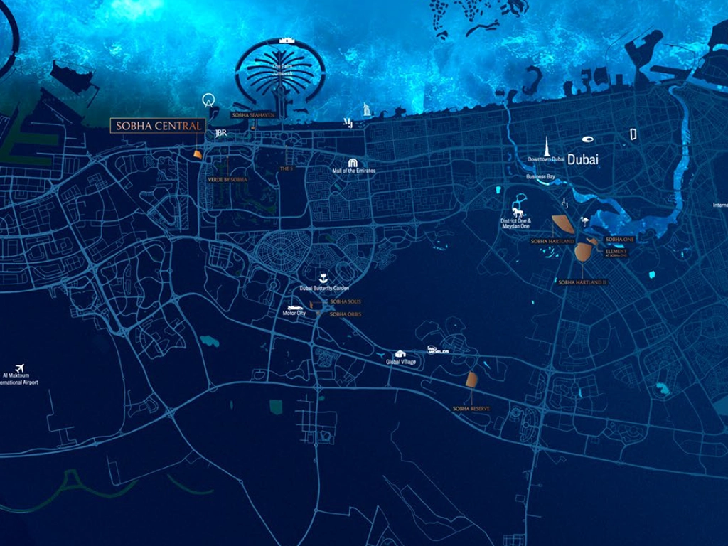 The Mirage at Sobha Central Location Map